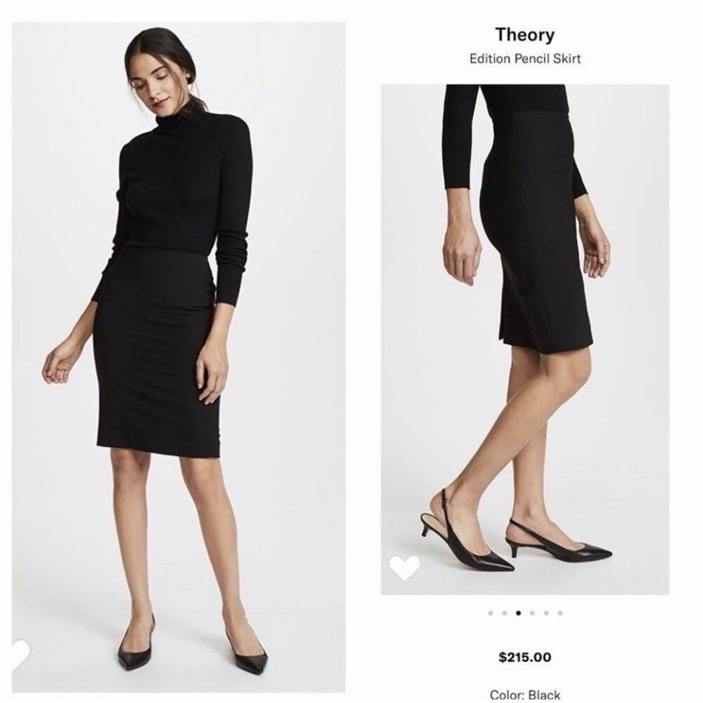 THEORY Edition Pencil Skirt Black Work Classic Back Zipper Back Slit $215